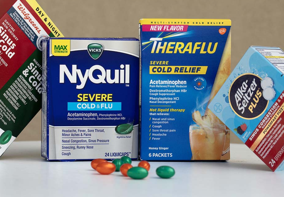 pharmacy - Day & Night Walgreens Daytime NonDrowsy Sinus Cold Night Sinu & Cold Acetaminophen Coughs Nasale Ne Succinate Max Strength Vicks NyQuil Severe Cold & Flu Acetaminophen, Phenylephrine Hc Doxylamine Succinate, Dextromethorphan HBr Headache, Fever